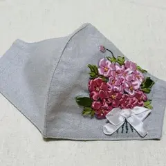 花束刺繍付きグレー布マスク