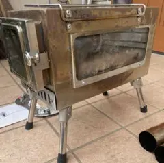 宮城】自作廃油ストーブ ドラム缶式 台車付き オイル滲みあり 直接