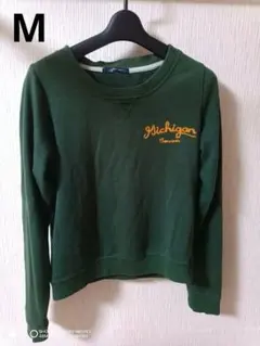 Michigan刺繍入りダークグリーンセーター トレーナー 濃い緑 春物 M