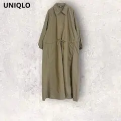 ユニクロ　長袖シャツナイロンワンピース　ロング丈　M オリーブ　薄手