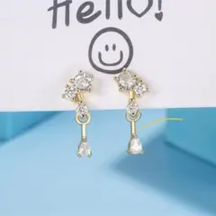 揺れる ティアドロップ 小粒 CZダイヤ 15mm ピアス＊ゴールド＊