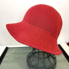 リバーシブル ハット　バケットハット　細編み　ブラック　レッド　レディース