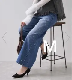 VIS ビジューデニムパンツ　ストレートデニム