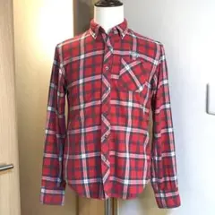 メンズ【美品 US ヒルフィガーデニム】ネルシャツ チェック 赤 S 刺繍 ロゴ