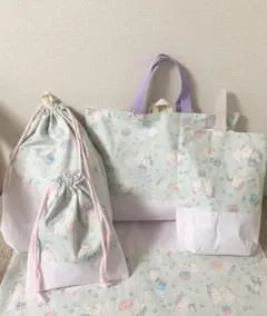 入園入学セット5点フラワーキャットプリント大容量サイズ大判ランチマット女の子