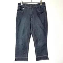 ストレッチ デニムパンツ クロップド丈 M ネイビー ウエストゴム Y