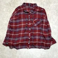 ディスコート チェックシャツ F レッド×パープル オフショルダー