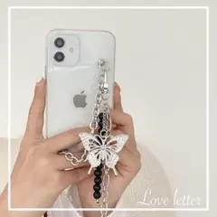 バタフライパールチェーンクリアiPhone12proケース カバー 韓国 量産型