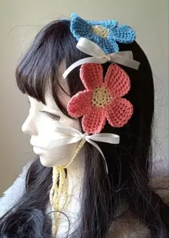 は*ぴ様 花モチーフヘッドドレス　バブーシュカ　かぎ針編み