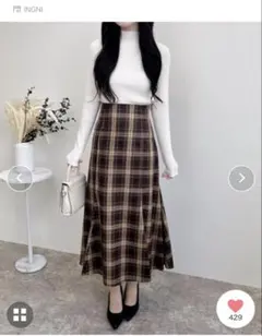 イング　バックレースアップチェック柄マーメイドスカート