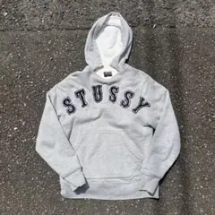 希少 05 STUSSY ステューシー アーチロゴ スウェットパーカー グレー