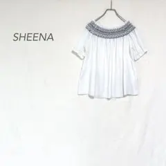 半袖ブラウス/白/シャーリング刺繍/シフォン/ギャザー/大人かわいい/のサムネイル