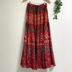 アジアン エスニック ロングスカート 赤 マキシスカートのサムネイル