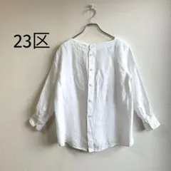 23区 リネン2WAYブラウス 白 麻100% バックボタン シャツ 38のサムネイル