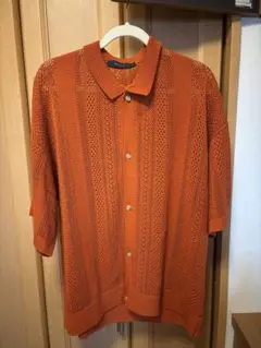 透かし編みニットシャツカーディガン　オレンジ　RAGEBLUE