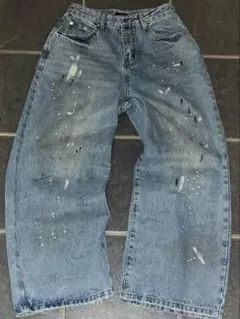 MENES buggy denim Dirty Blue wide denim - メルカリ