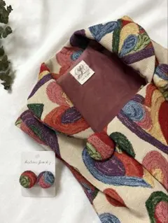 一点もの！個性的　七五三　3歳　女の子　被布　ハート柄　イヤリングセット