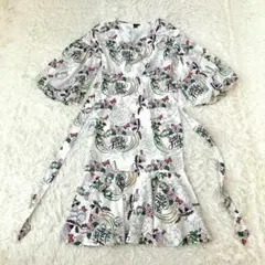 Frida Kahlo×SHEIN 七分袖ワンピース　ボリューム袖　共布ベルトS