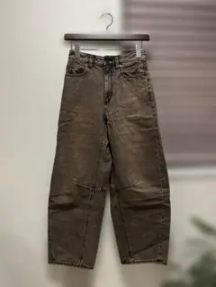 GU バレルレッグジーンズ　ブラウン　デニムパンツ　ウォッシュド加工