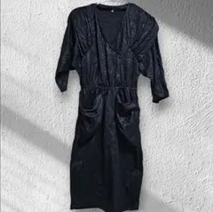 ブラック ワンピース 【M】レディース 五分袖ワンピース パーティー