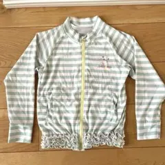 3女の子 ラッシュガード 130 長袖 フードなし ジッパー チャック グリーン