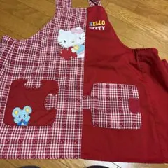 ハローキティ エプロン 赤 チェック柄