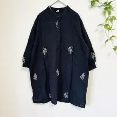 美品✨Naflat コットンリネン 刺繍 チュニック ブラウス 黒 体型カバー