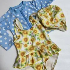 水玉ラッシュガードとひまわり水着セット 80
