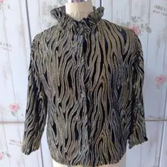 新品　未使用　シースルー　黒　金　ストライプ　ベロア　シャツ　長袖　ブラウス　М