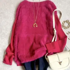 人気 ガリャルダガランテ シャギー切替ニットプルオーバー ピンク