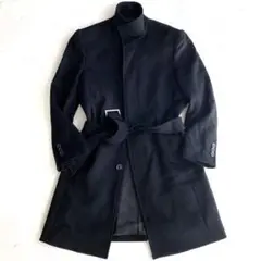 未使用級】プラチナコムサ　カシミア100%　ブラックステンカラーベルテッドコート
