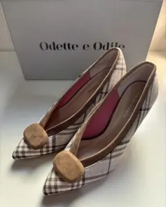 【新品・未使用】Odette e Odile チェック柄パンプス 23㎝