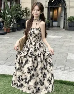 【匿名配送】【美品】花柄 キャミワンピース ロング丈