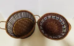 昭和レトロ 籐 ラタン ハンドルバスケット かご 小物入れ 収納 籠 インテリア