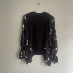 【良品】異素材トップス　シフォン袖　透け感　シアー