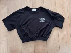 ブラック クロップドTシャツ グラフィックプリント