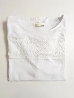 ホワイト レース装飾 Tシャツ Mサイズのサムネイル