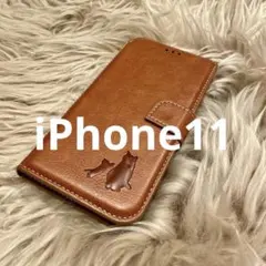 iPhone11ケース 手帳型 本革 猫 新品未使用 シンプル プレゼント