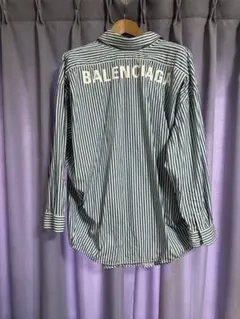 訳アリ】BALENCIAGA ブルーストライプバックロゴ長袖シャツ サイズ44