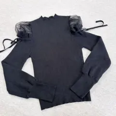 グレイル　リブニット長袖フリル付き　肩レースリボン付き Mサイズ　ブラック