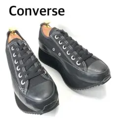 極美品　コンバース　超厚底チャンキーボートホワイトステッチキャンバススニーカー