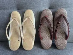 ベージュ えんじ色 ストラップ付き草履 ウェッジソール セット