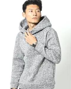 ［試着のみ］杢ニット フリースボリュームネックパーカー メンズL 杢グレー