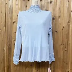 新品 MeshWish 長袖ブラウス シースルー タートルネック フリルネック