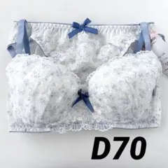 ブラジャー　ショーツセット　D70 花柄　レース　エレガンテ　白　ブルーのサムネイル