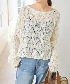 Spick & Span アイボリー レース編みニット M