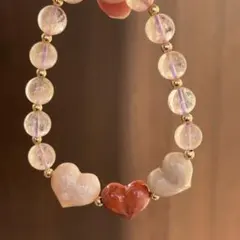 フォッシルコーラル×ピンクアイリスクォーツ　デザインブレスレット