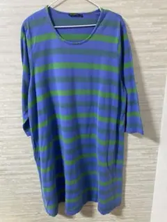marimekko 2XL カットソーワンピース 青緑ストライプ
