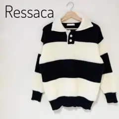【美品】レサーカ ボーダー ポロネックニット 黒 白 ストライプ オーバーサイズ