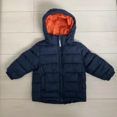 【90cm】H&Mネイビー オレンジ フード付きダウンコート